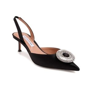 $1,255 Aquazzura Crystal Hoop 50mm Slingback Satin Pumps Black US 10 EU 40 BNIB